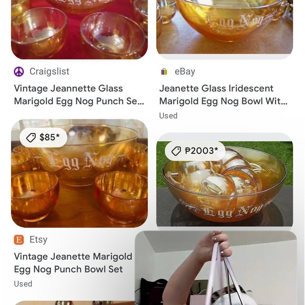 Jeanette Marigold Carnival iridescent orange egg nog glass bowl glasses - Picture 10 of 10